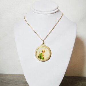 Vintage Catholic Religious Saint Jude Blessed Relic Metal 1960's Necklace